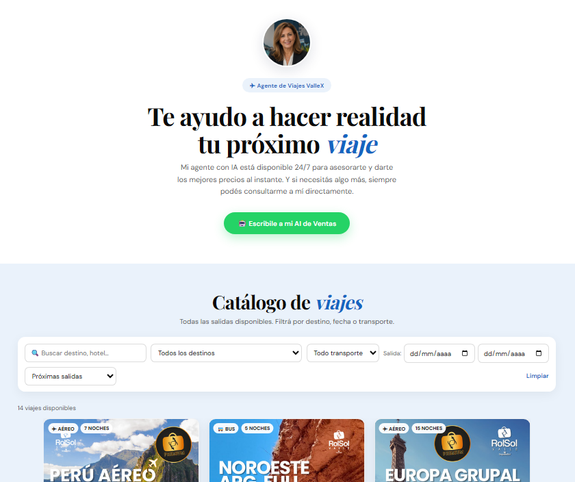 La página web que recibe cada Agente Comercial de ValleX